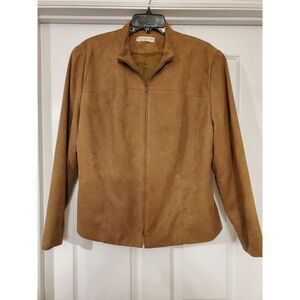 Vintage Amanda Smith‎ Brown Faux Suede Leather Jacket Full Zip 18w